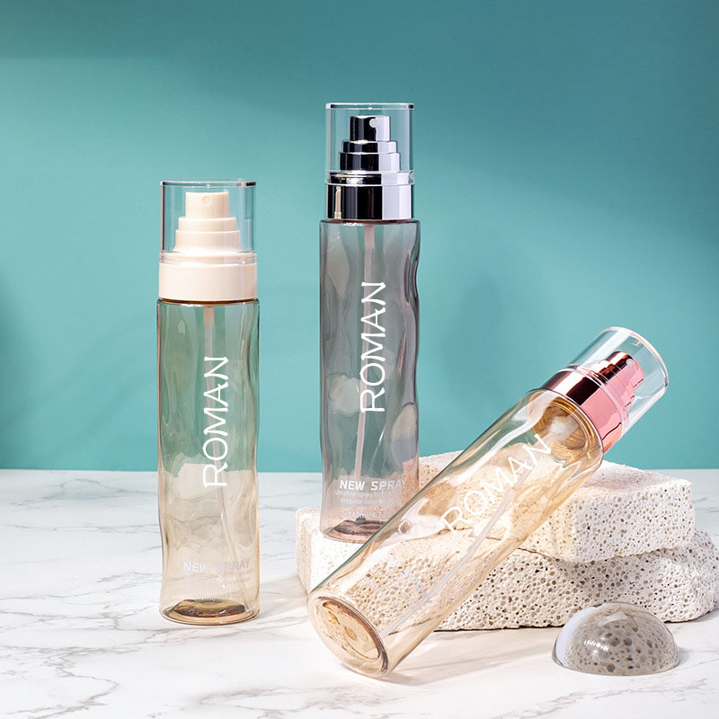 Botellas de tóner de plástico cosméticos de plástico transparente vacío 100 ml de 120 ml de loción corporal de base con botella de bomba de suero de plata dorada